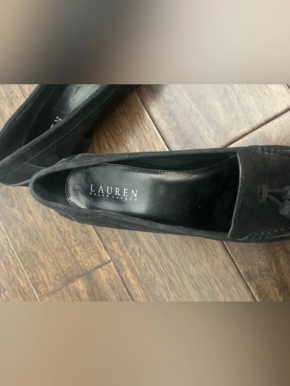 Lauren Ralph Lauren Women’s Black Suede Tassel Loafers Block Heel Size 8